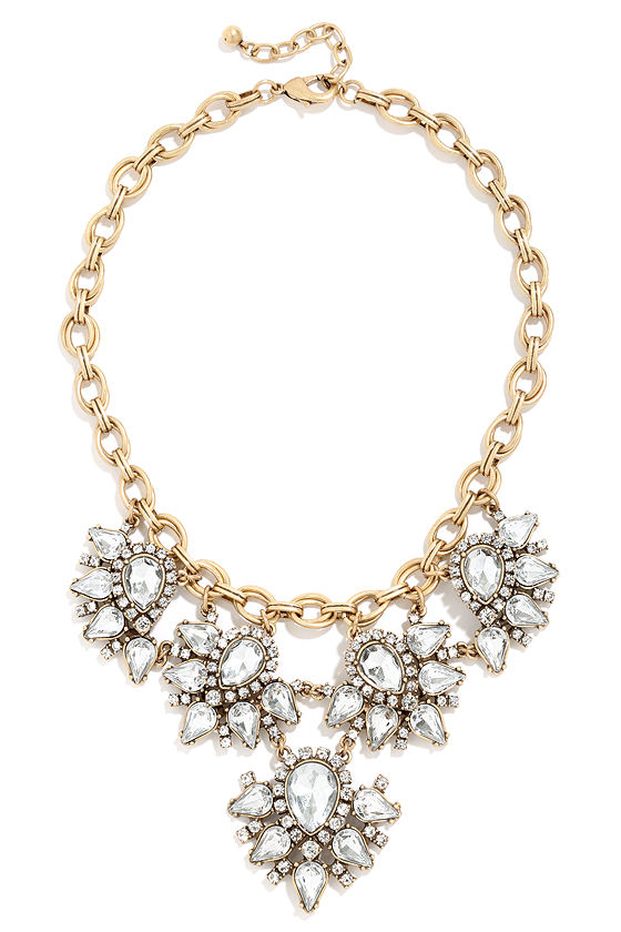 Lovely Gold Necklace - Clear Rhinestone Necklace - $27.00