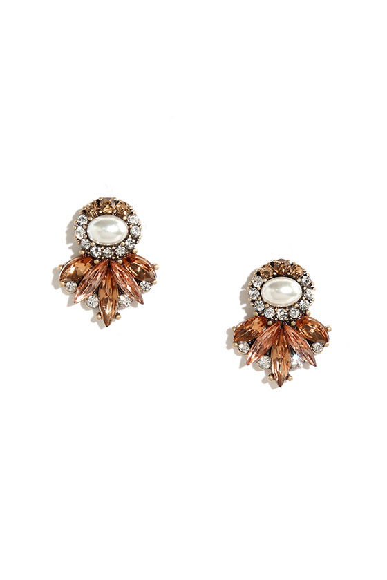 Lovely Peach Earrings Rhinestone Earrings 10.00 Lulus