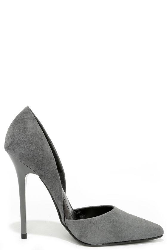 Pretty Grey Suede Pumps - D'Orsay Pumps - D'orsay Heels