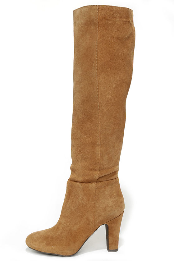tan mid heel knee high boots