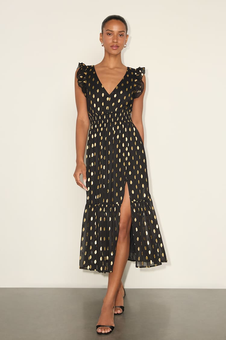 slim fit dress slacks Kiki One Shoulder Midi Dress - Gold