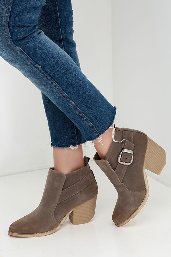 Cute Grey Booties - Vegan Suede Booties - Pointed Toe Booties - $41.00