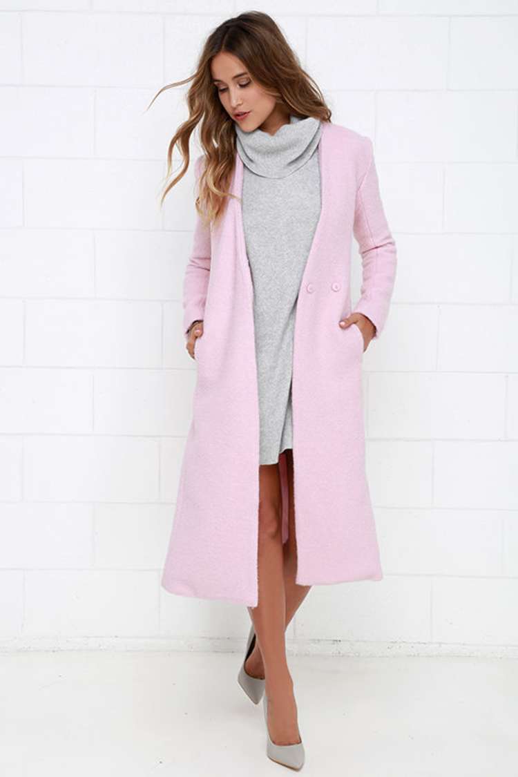 strapless open back dress Blush Overcoat With Belt – KAZO main image 1