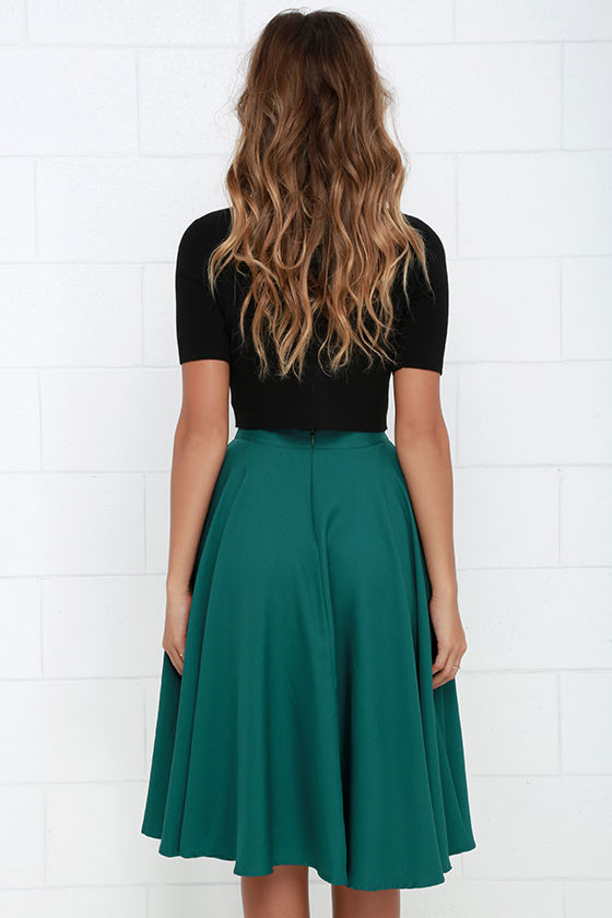 Chic Dark Teal Skirt Midi Skirt HighWaisted Skirt 41.00