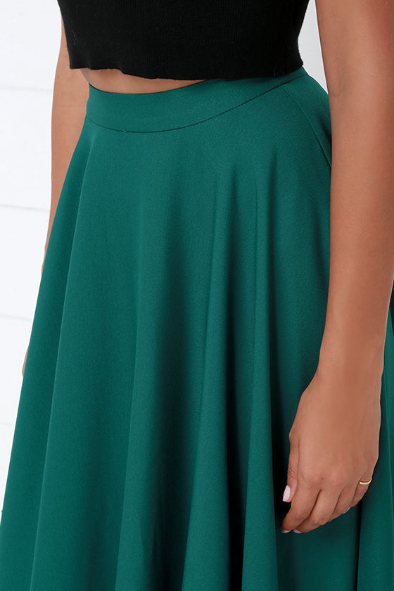 Chic Dark Teal Skirt - Midi Skirt - High-Waisted Skirt - $41.00