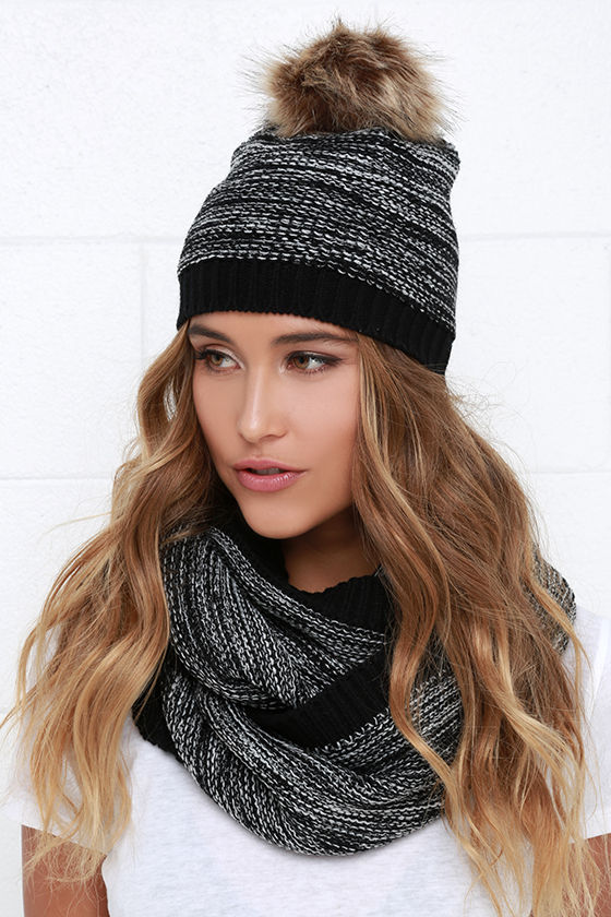Cute Black Scarf and Hat Set Marl Knit Scarf and Hat Set 19.00 Lulus