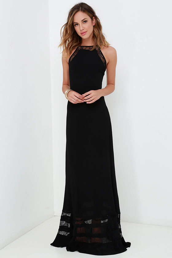 Spellbound and Determined Black Lace Maxi Dress