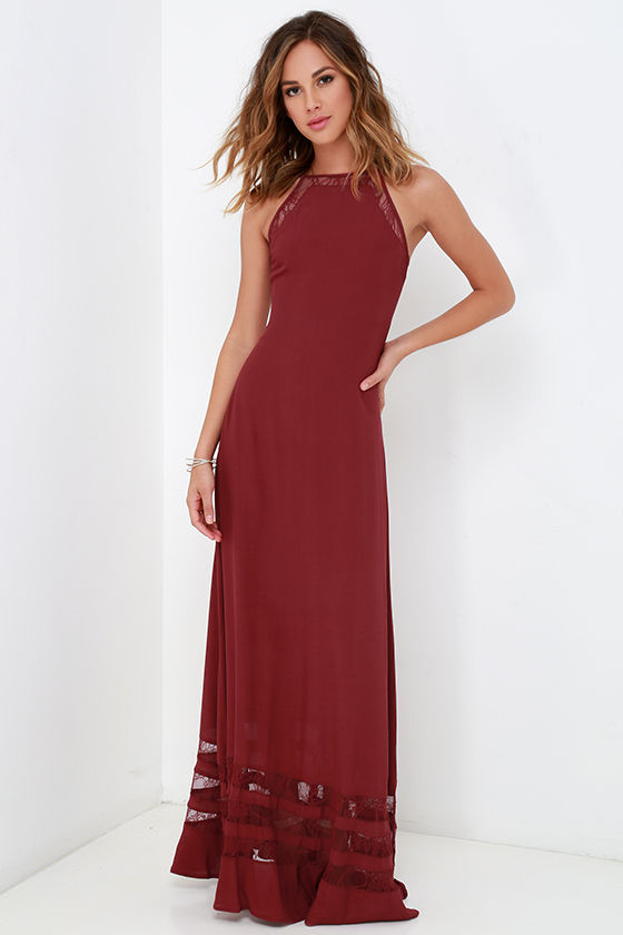 Sexy Wine Red Dress - Lace Dress - Maxi Dress - $76.00