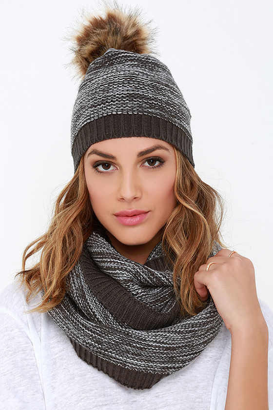 Cute Grey Scarf and Hat Set Marl Knit Scarf and Hat Set 19.00 Lulus