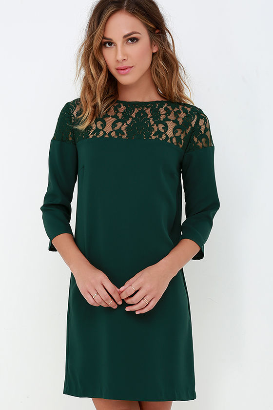 BB Dakota Keagan - Dark Green Dress - Lace Dress - Shift Dress - $91.00 ...