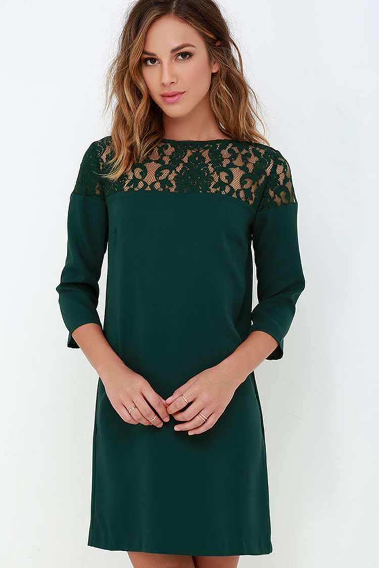 bb dakota green lace dress BB Dakota Keagan - Dark Green Dress - Lace Dress - Shift Dress - $91.00