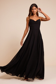 Romantically Speaking Black Cowl Lace-Up Maxi Dress 2