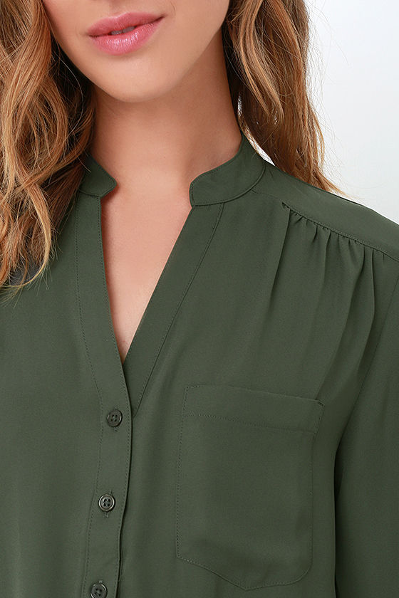 Cute Olive Green Top Long Sleeve Top Olive Green Blouse 37.00