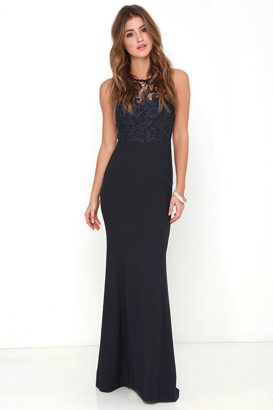 Navy Blue Gown - Lace Dress - Maxi Dress - $78.00 - Lulus