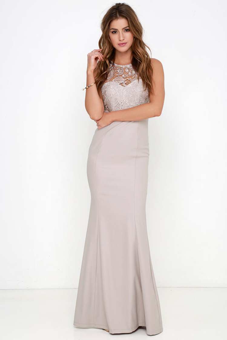 chinese dress ladies ECB Exclusive: Layla Lace Maxi Dress, Taupe – Everyday Chic Boutique main image 0