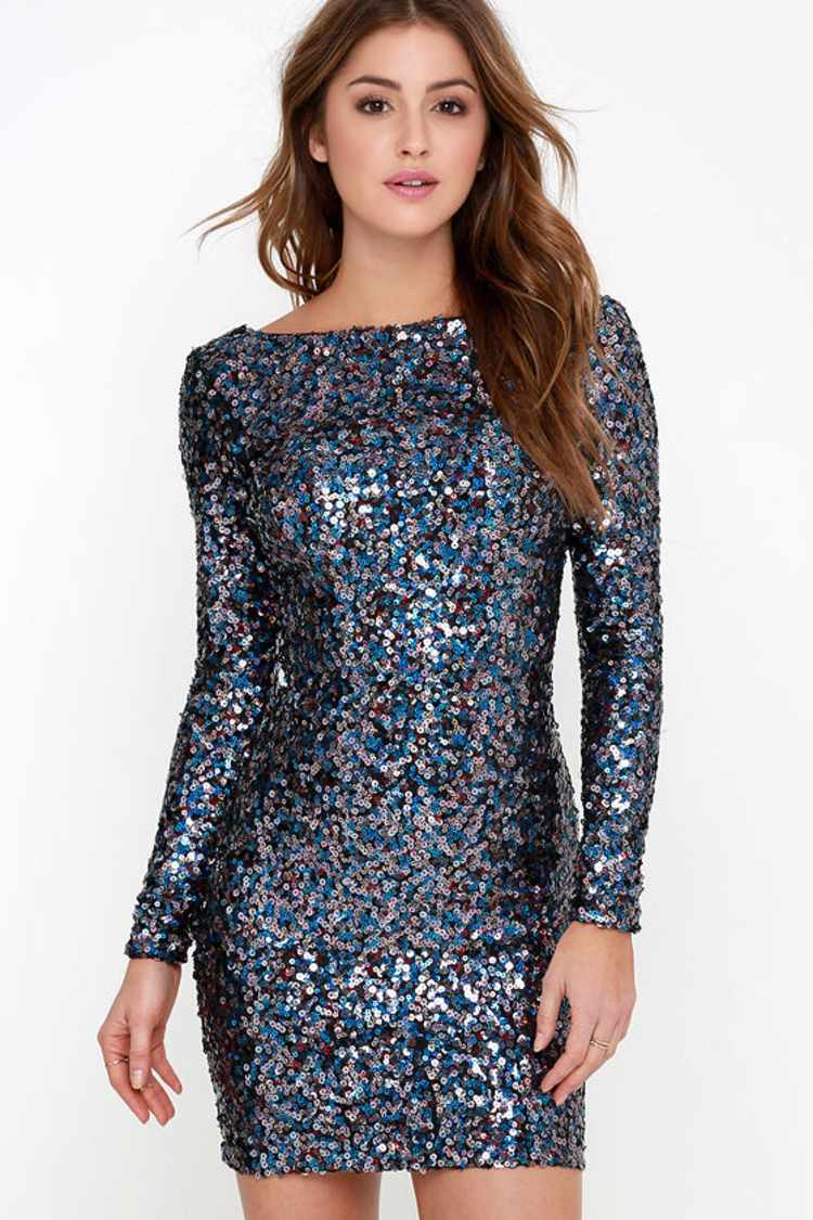 dress the population blue sequin dress Dress the Population Dress L Navy Blue Plunge Sequin Pencil Short Sexy  Cocktail