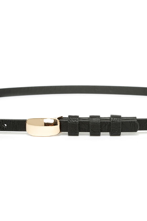 Cool Black Belt - Vegan Leather Belt - Gold Belt - $12.00
