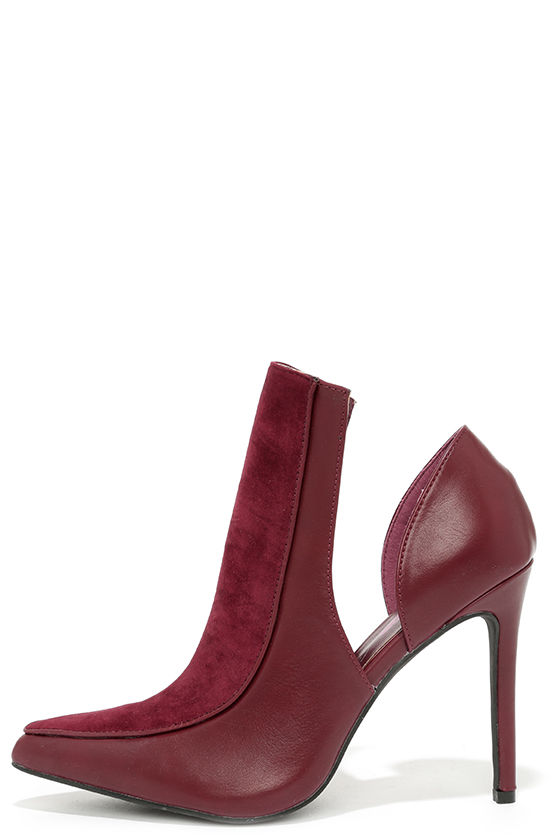 Wine Red Heels - Cutout Booties - Ankle 