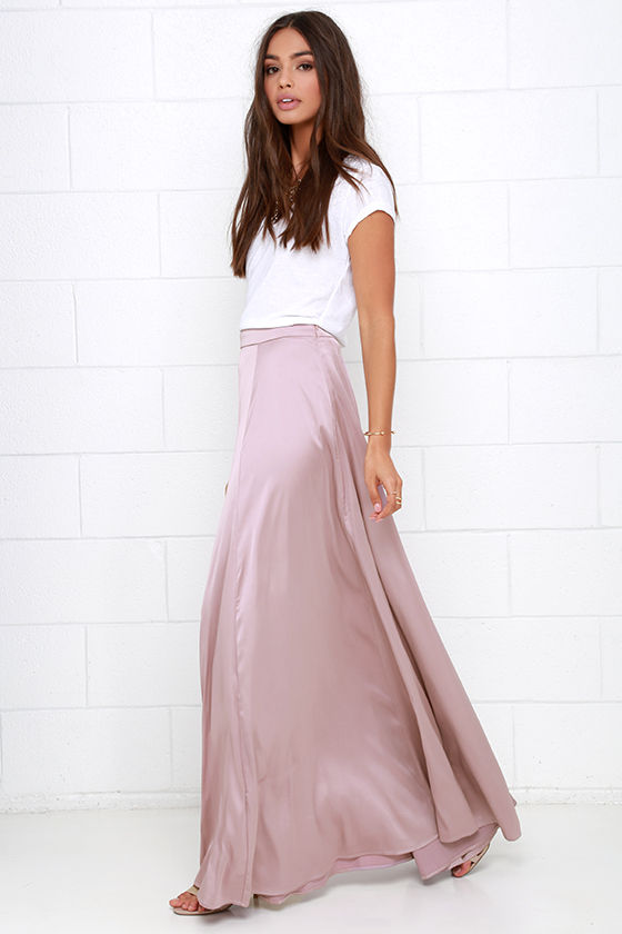 pink satin maxi skirt