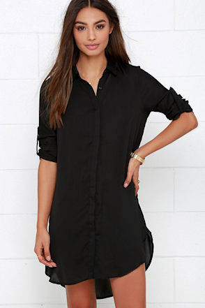 black dress back cut out Draped Button Down Shirt Dress main image 0