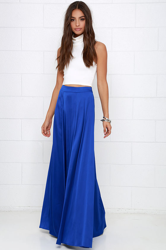 Blue satin hotsell maxi skirt