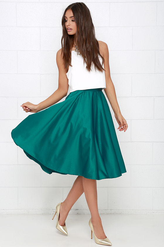 Cute Dark Teal Skirt Midi Skirt Satin Skirt Tulle Skirt 5200