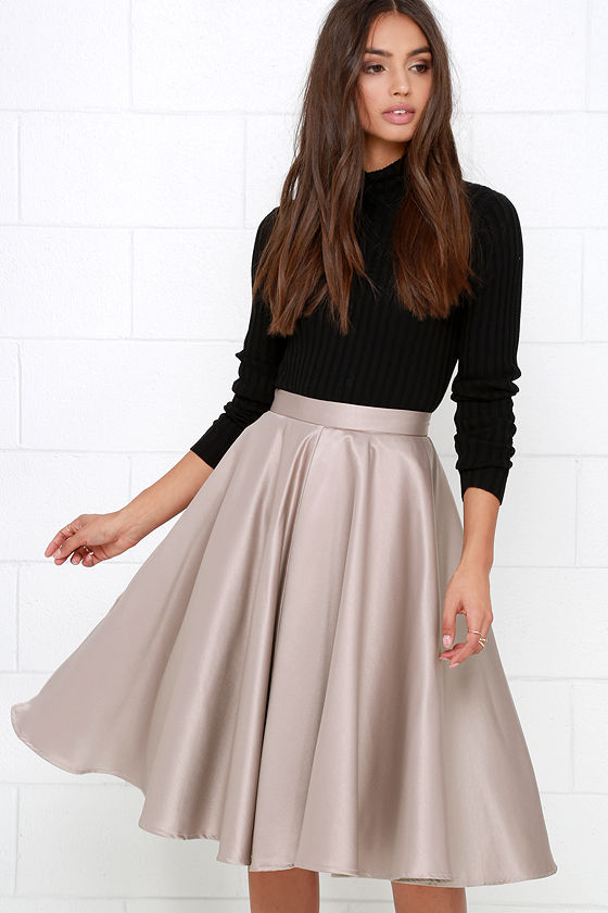 Cute Taupe Skirt - Midi Skirt - Satin Skirt - Tulle Skirt 