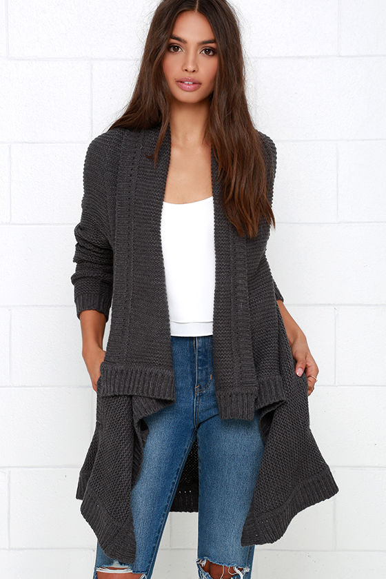 Cozy Dark Grey Cardigan - Cardigan Sweater - Open Front Cardigan - $103 ...