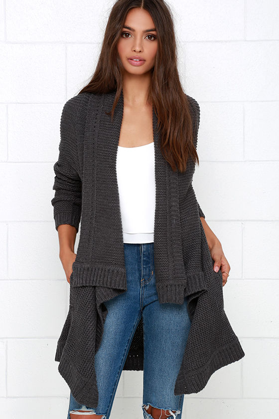 Cozy Dark Grey Cardigan - Cardigan Sweater - Open Front Cardigan - $103.00 - Lulus