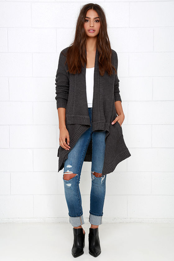 dark gray cardigan outfit