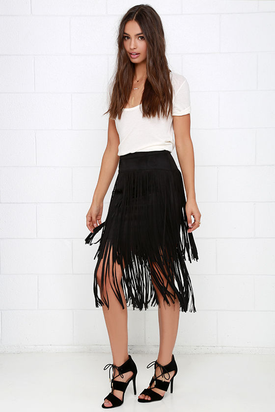 Black Skirt - Fringe Skirt - High-Waisted Skirt - $46.00 - Lulus