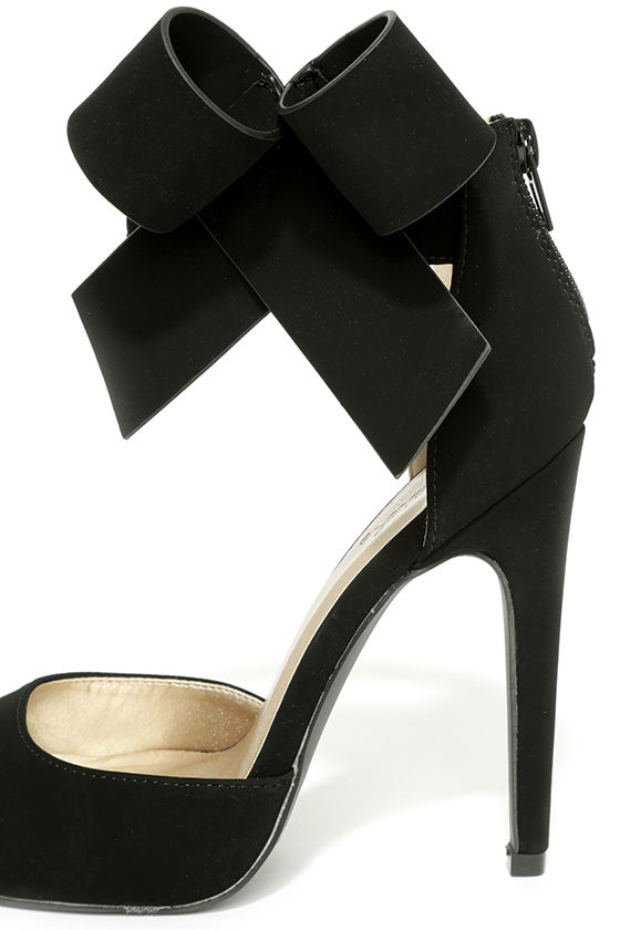 Bow Heels - Black Heels - Black Pumps - Ankle Strap Heels - $38.00