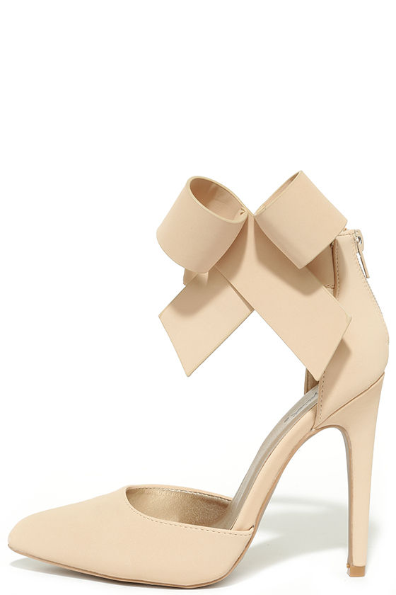 Bow Heels - Nude - Beige Pumps - Ankle Heels - $38.00 - Lulus