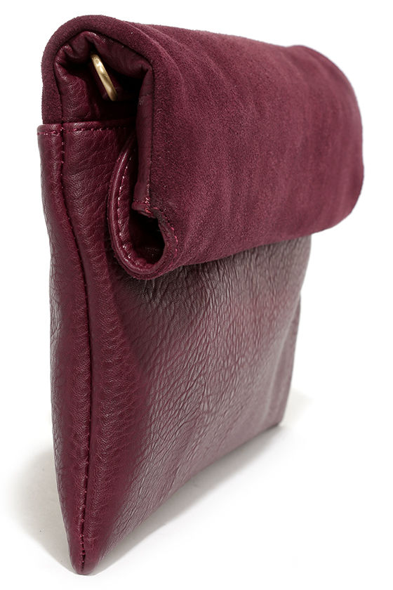Cute Burgundy Clutch Suede Clutch Leather Clutch Roll Purse 49.00