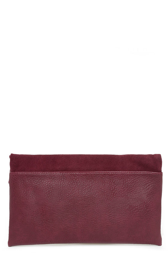 Cute Burgundy Clutch Suede Clutch Leather Clutch Roll Purse 49.00