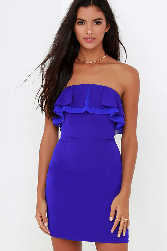 Royal Blue Dress - Strapless Dress - Mini Dress - Ruffle Dress - $78.00