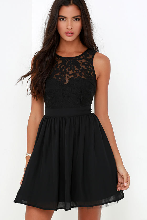 perfect evening black lace skater dress