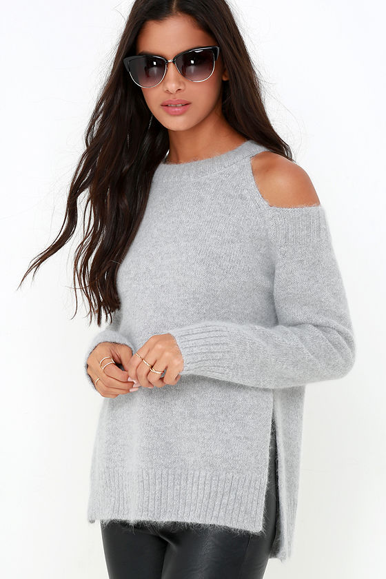 Grey Sweater - Soft Knit Sweater - Cold-Shoulder Top - $71.00 - Lulus