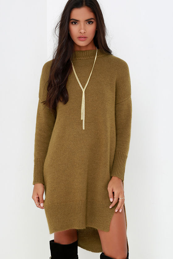 Chic Brown Dress Sweater Dress Knit Dress Long Sleeve Dress 79