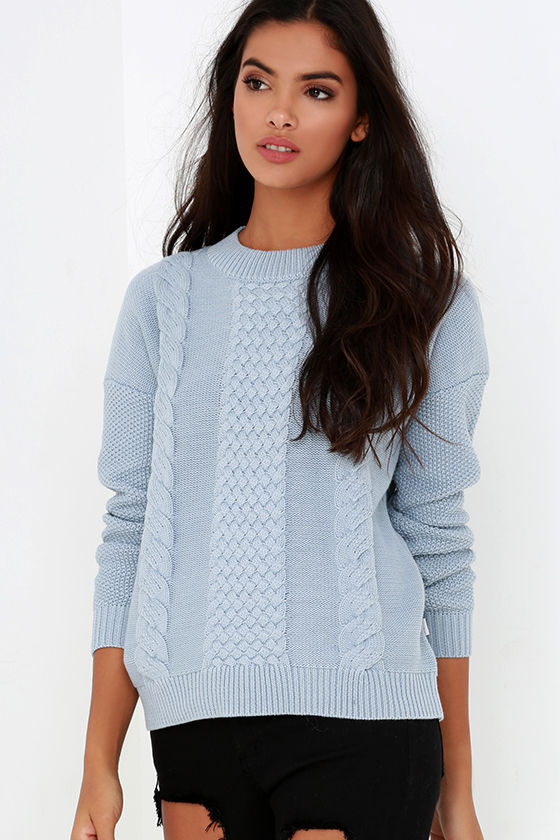 baby blue cable knit sweater