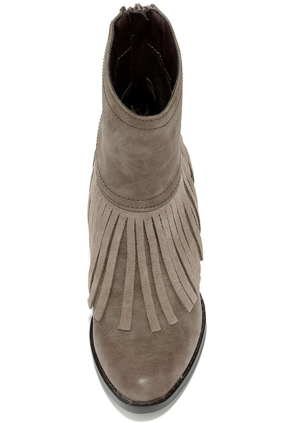 Cute Taupe Booties - Wedge Boots - Fringe Booties - $79.00