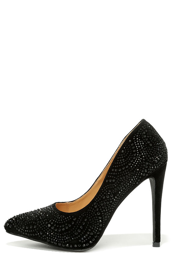 Pretty Black Pumps Rhinestone Pumps Rhinestone Heels 49.00 Lulus