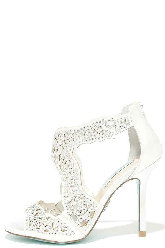 white heels with jewels