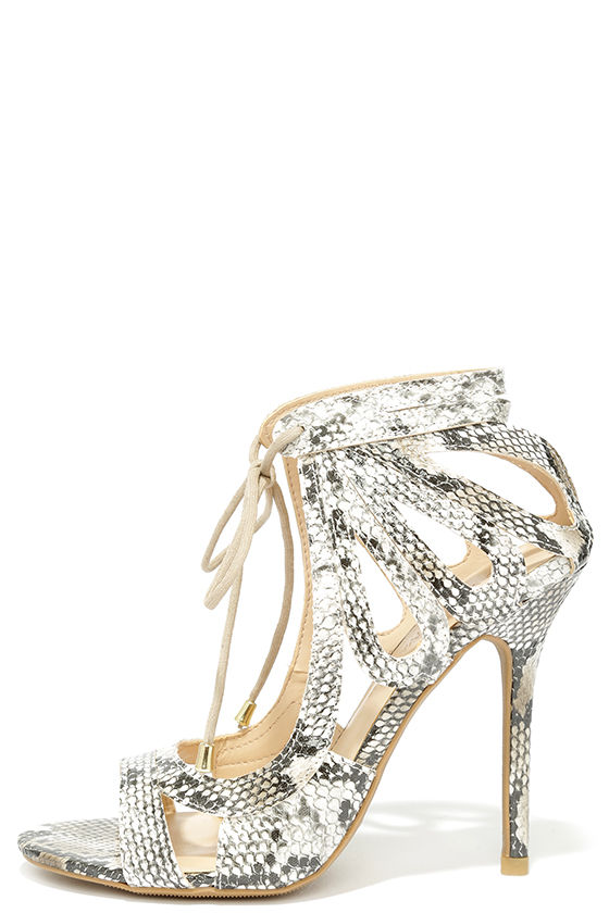 lace up snakeskin heels