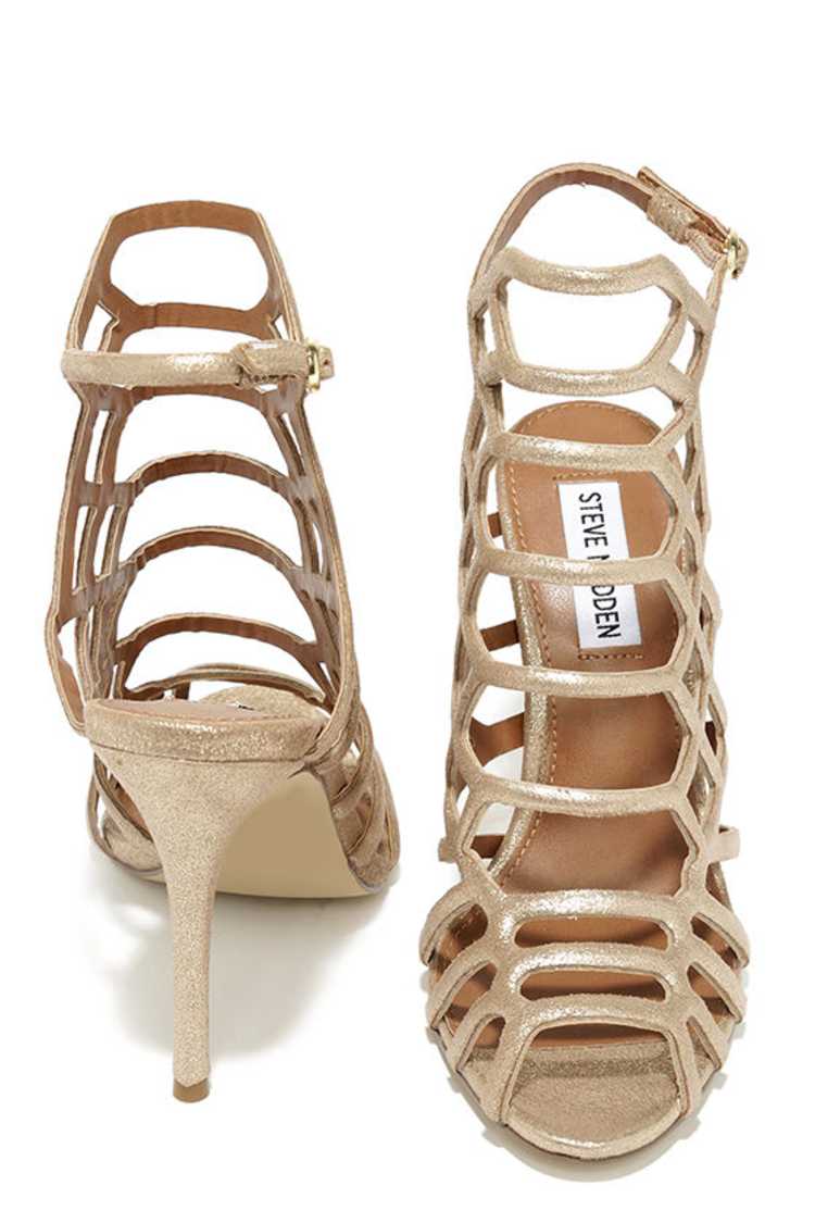 Steve Madden Slithur Gold Leather Caged Heels