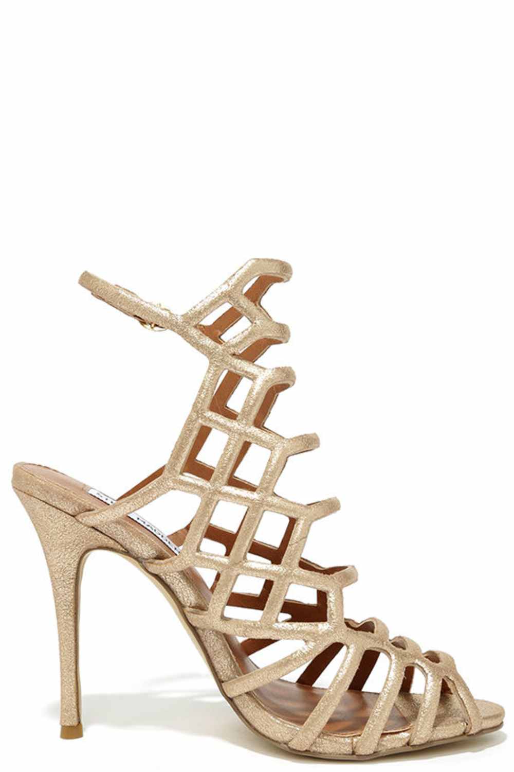 Steve Madden Slithur Gold Leather Caged Heels