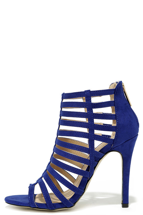 blue caged heels