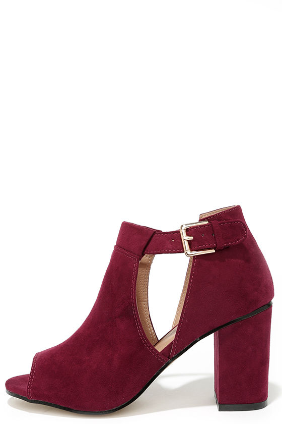 burgundy open toe boots