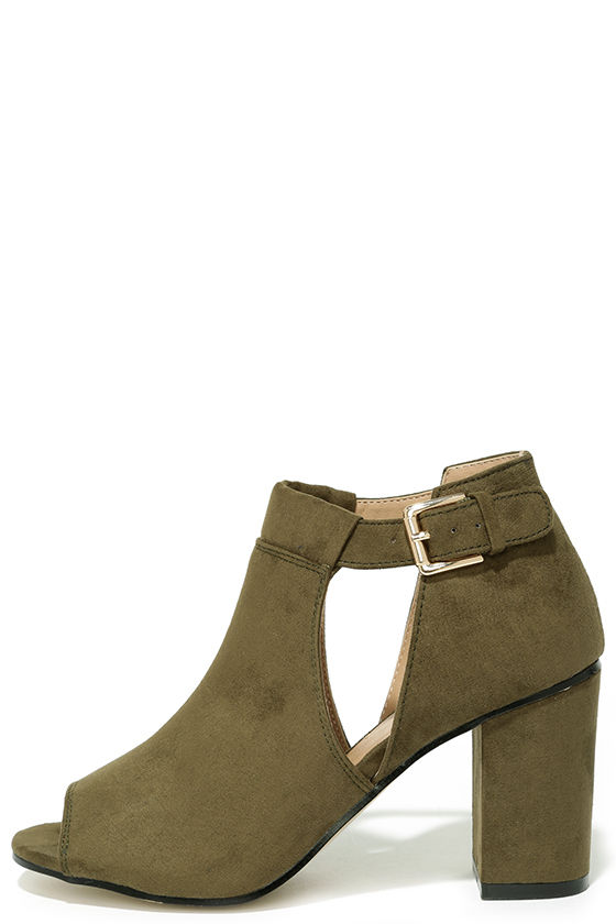 olive green open toe boots