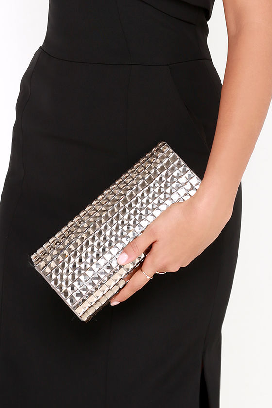 Stunning Grey Clutch Rhinestone Clutch Metallic Clutch 46.00 Lulus